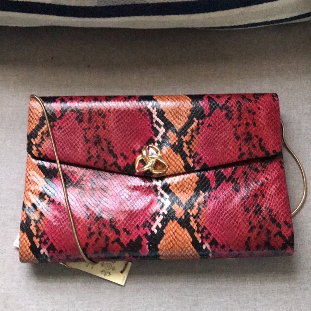 KATE LANDRY python bag oxblood snake print faux leather NWT